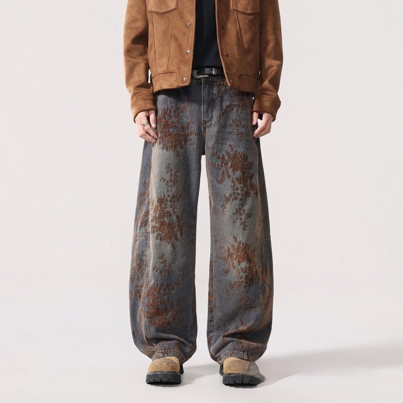 Elevate Your Winter Wardrobe with Vintage American Jacquard Flocking Embroidered Fleece-Lined Jeans
