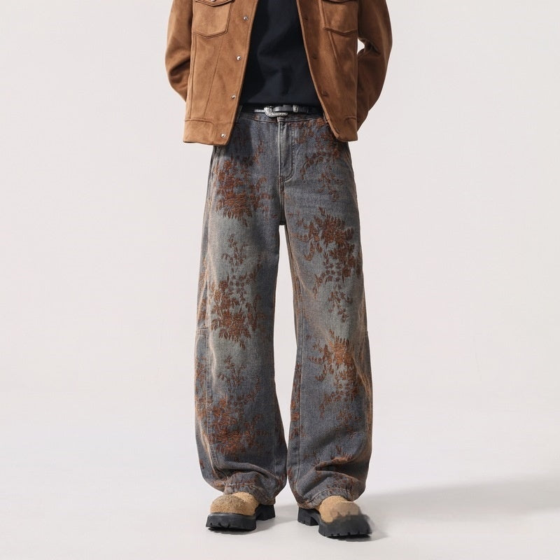 Elevate Your Winter Wardrobe with Vintage American Jacquard Flocking Embroidered Fleece-Lined Jeans