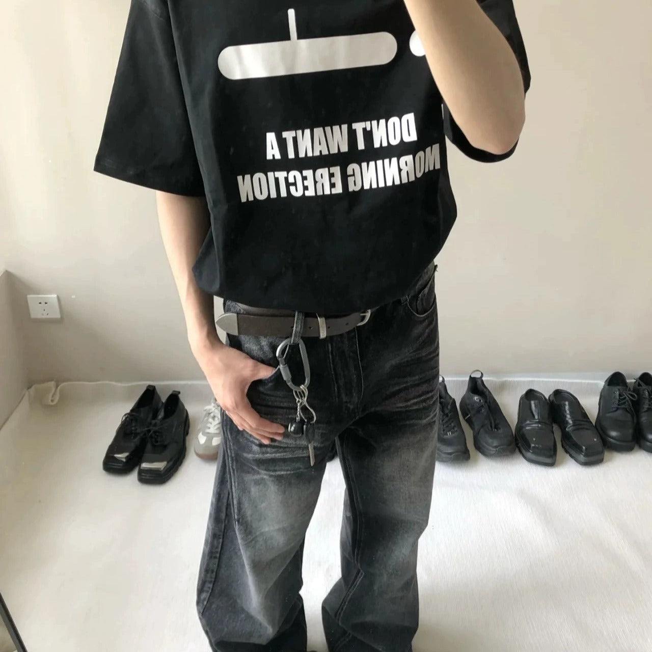 Stylish Washed Black Distressed Retro Jeans for the Modern Man