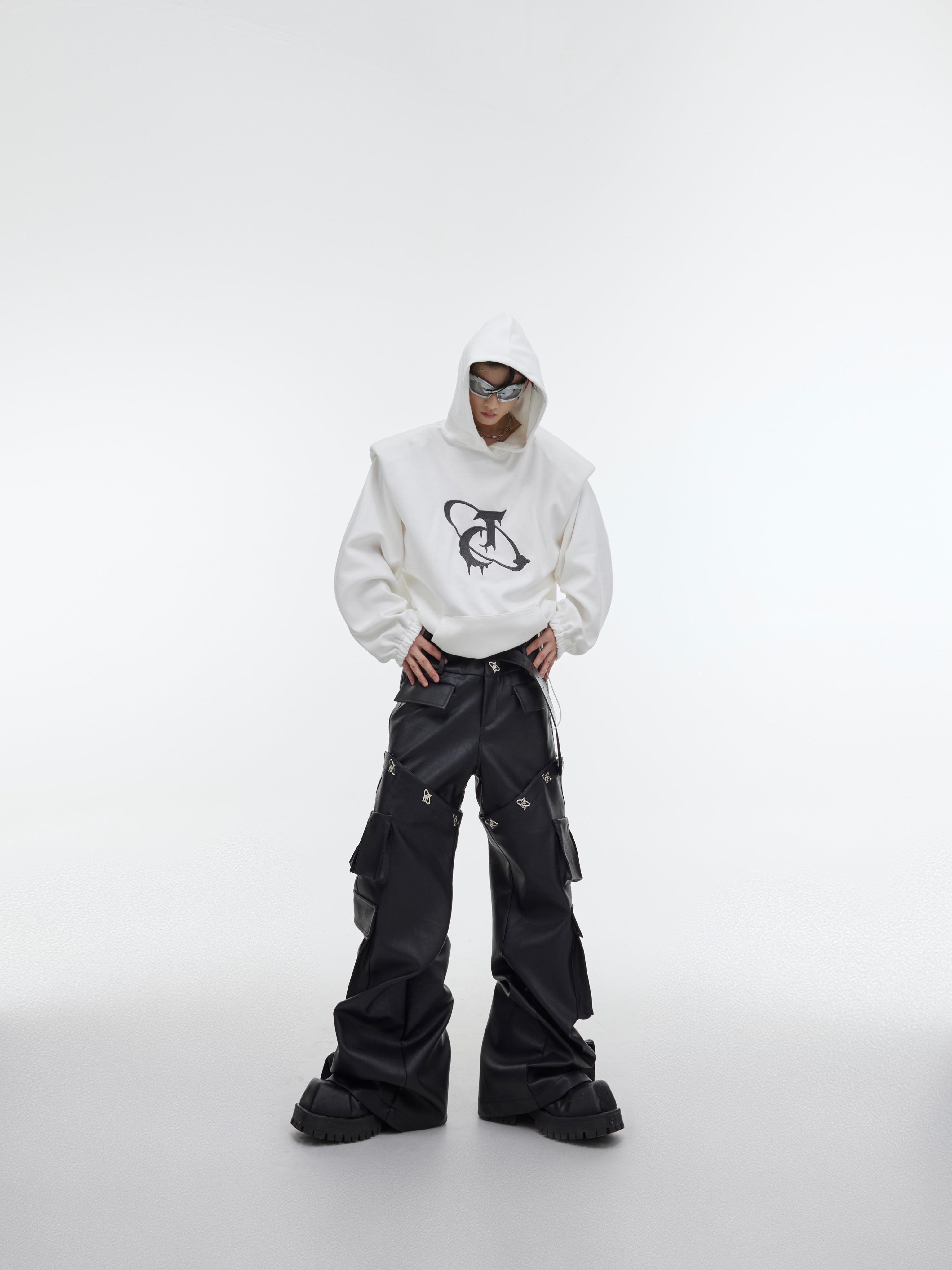 Elevate Your Style with the Deconstructed Pleated Shoulder Pad Hoodie in Luxurious Plush Fabric