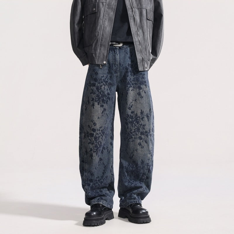 Elevate Your Winter Wardrobe with Vintage American Jacquard Flocking Embroidered Fleece-Lined Jeans
